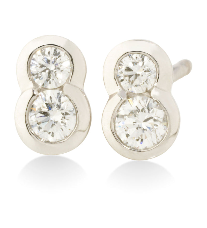 18ct White Gold Rub Set Round Brilliant Cut Diamond Stud Earrings