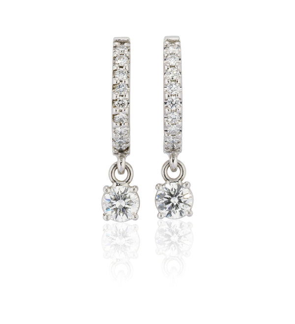 18ct White Gold Four Claw Set Round Brilliant Cut Diamond Hoop Earrings