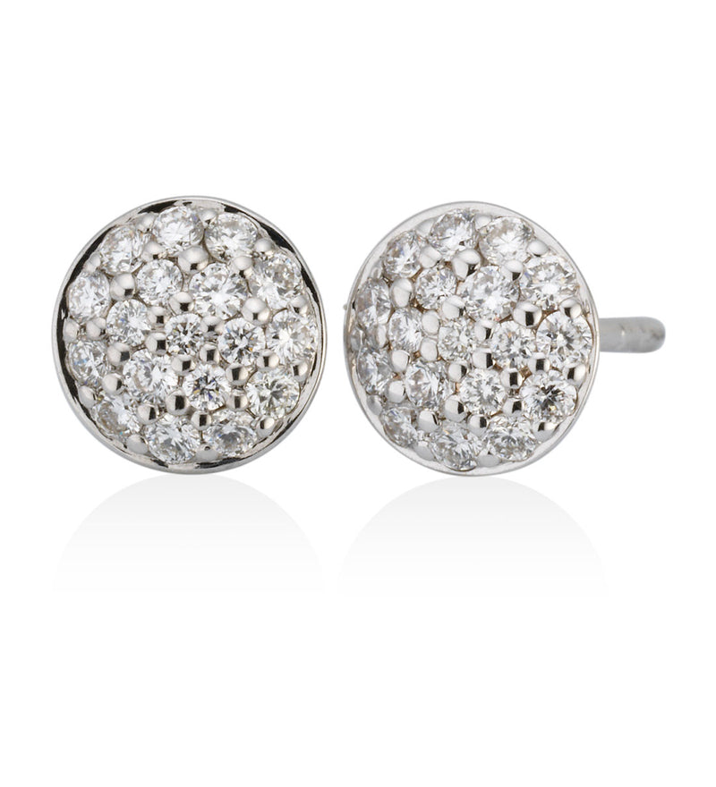 Piccolo 18ct White Gold Pave Set Round Brilliant Cut Diamond Cluster Stud Earrings