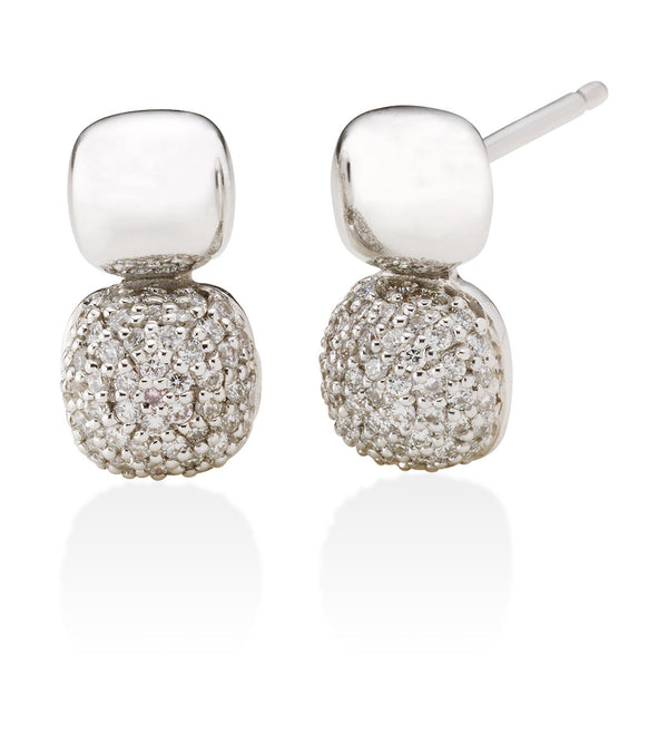 18ct White Gold Pave Set Round Brilliant Cut Diamond Drop Earrings