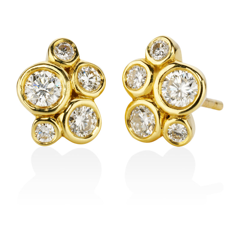 18ct Yellow Gold Rub Set Round Brilliant Cut Diamond Cluster Stud Earrings