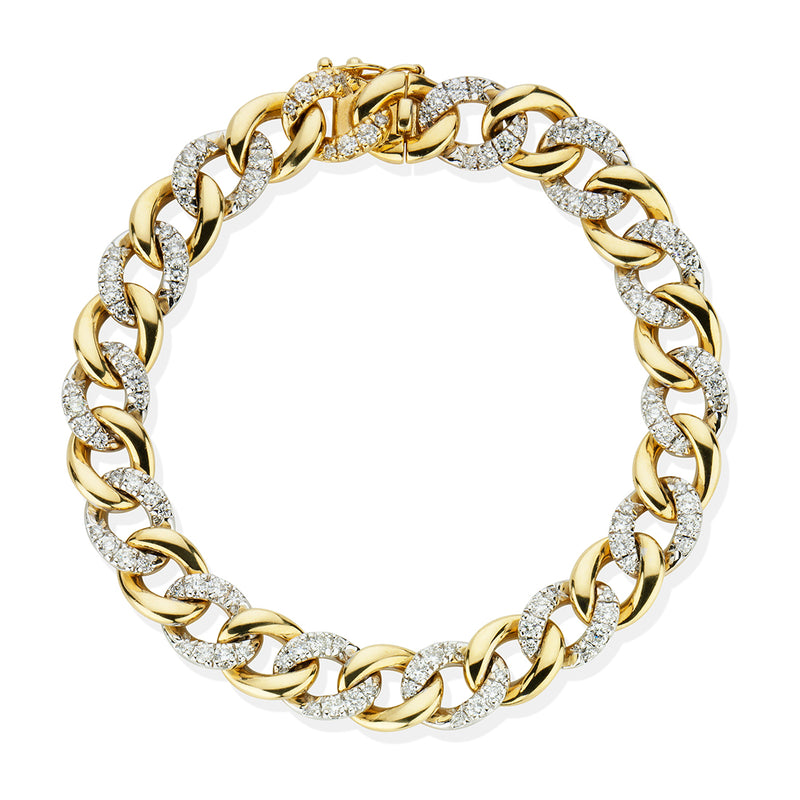 18ct Yellow and White Gold Pave Set Diamond Link Bracelet