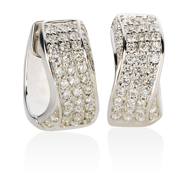 18ct White Gold Pave Set Round Brilliant Cut Diamond Hoop Earrings