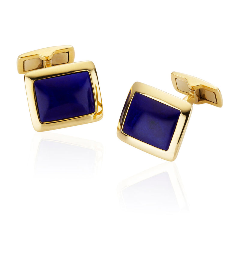 18ct Yellow Gold Lapis Cufflinks with a Swivel Bar Fitting