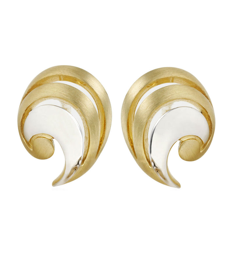 14ct Yellow and White Gold Swirl Stud Earrings