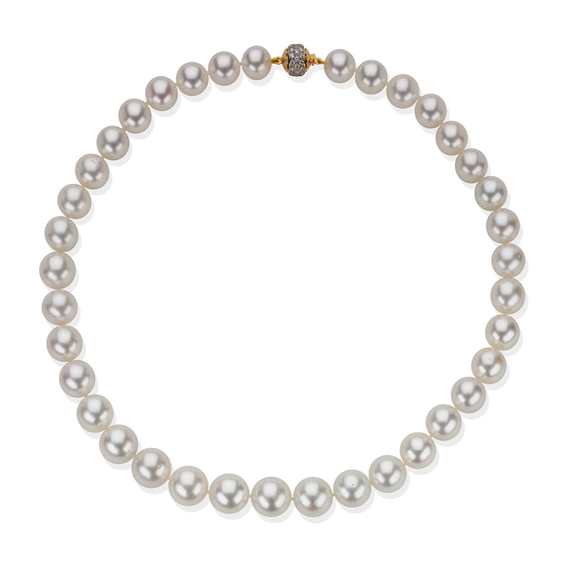 South Sea Cultured Pearl Graduated Necklace with a 18ct Yellow and White Gold Diamond Set Ball Clasp