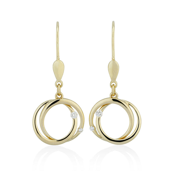 14ct Yellow Gold Tension Set Round Brilliant Cut Diamond Drop Earrings