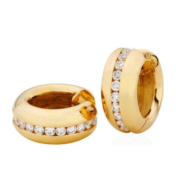 18ct Rose Gold Channel Set Round Brilliant Cut Diamond Hoop Earrings