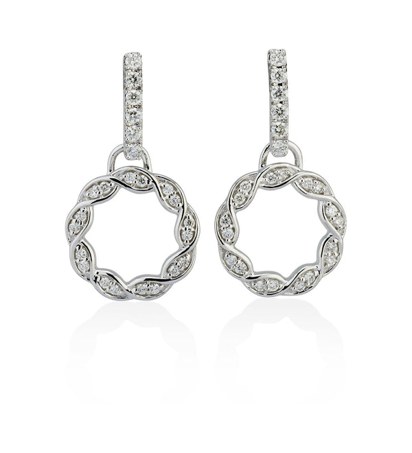 18ct White Gold Grain Set Round Brilliant Cut Diamond Drop Earrings