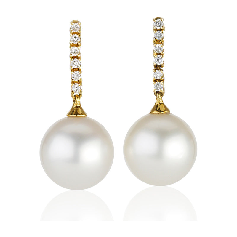 18ct Yellow Gold South Sea Cultured Pearl and Diamond Drop Earrings