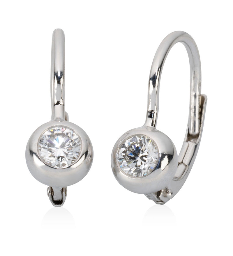 18ct White Gold Rub Set Round Brilliant Cut Diamond Hoop Earrings