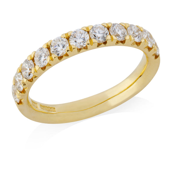 18ct Yellow Gold Claw Set Round Brilliant Cut Diamond Half Eternity Ring