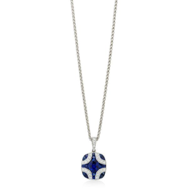 18ct White Gold Oval Cut Sapphire and  Diamond Pendant and Chain