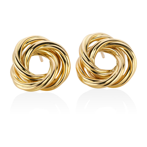 14ct Yellow Gold Knot Stud Earrings with a Post and Scroll Fitting