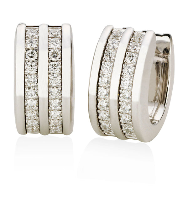 18ct White Gold Grain Set Round Brilliant Cut Diamond Hoop Earrings