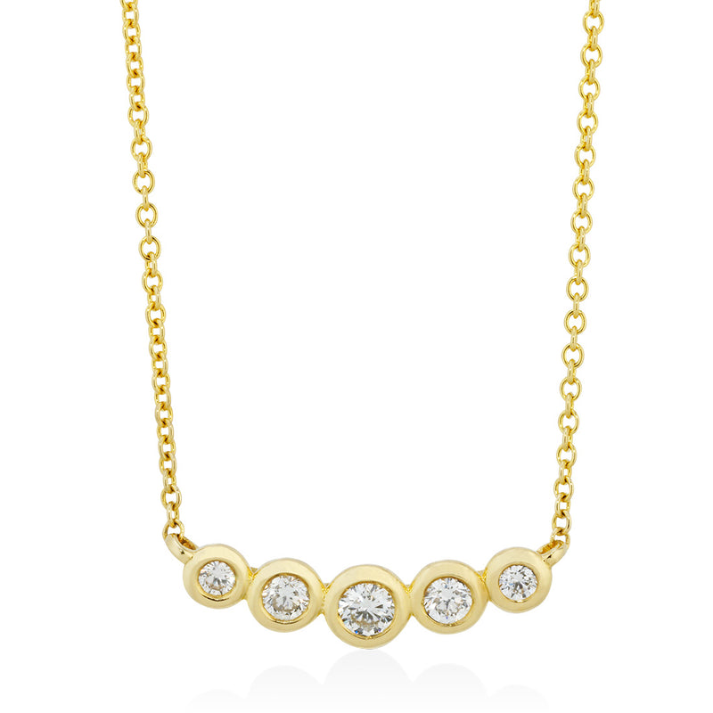 18ct Yellow Gold Rub Set Round Brilliant Cut Diamond Necklace