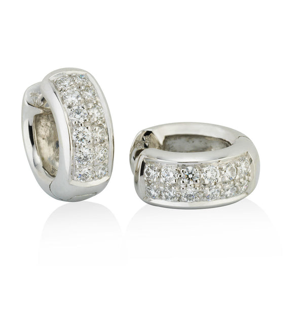 18ct White Gold Pave Set Round Brilliant Cut Diamond Hoop Earrings