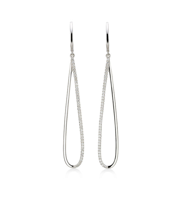 18ct White Gold Grain Set Round Brilliant Cut Diamond Drop Earrings