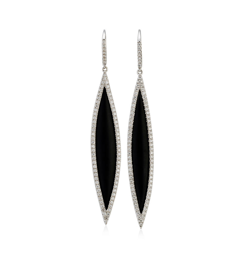 18ct White Gold Onyx and  Diamond Drop Earrings