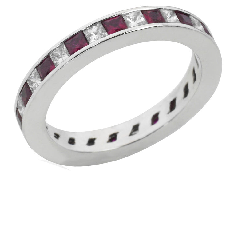 Platinum Channel Set Square Cut Ruby and Diamond Full Eternity Ring