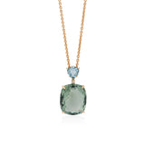 18ct Rose Gold Green Amethyst and Blue Topaz Pendant and Chain