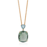 18ct Rose Gold Green Amethyst and Blue Topaz Pendant and Chain