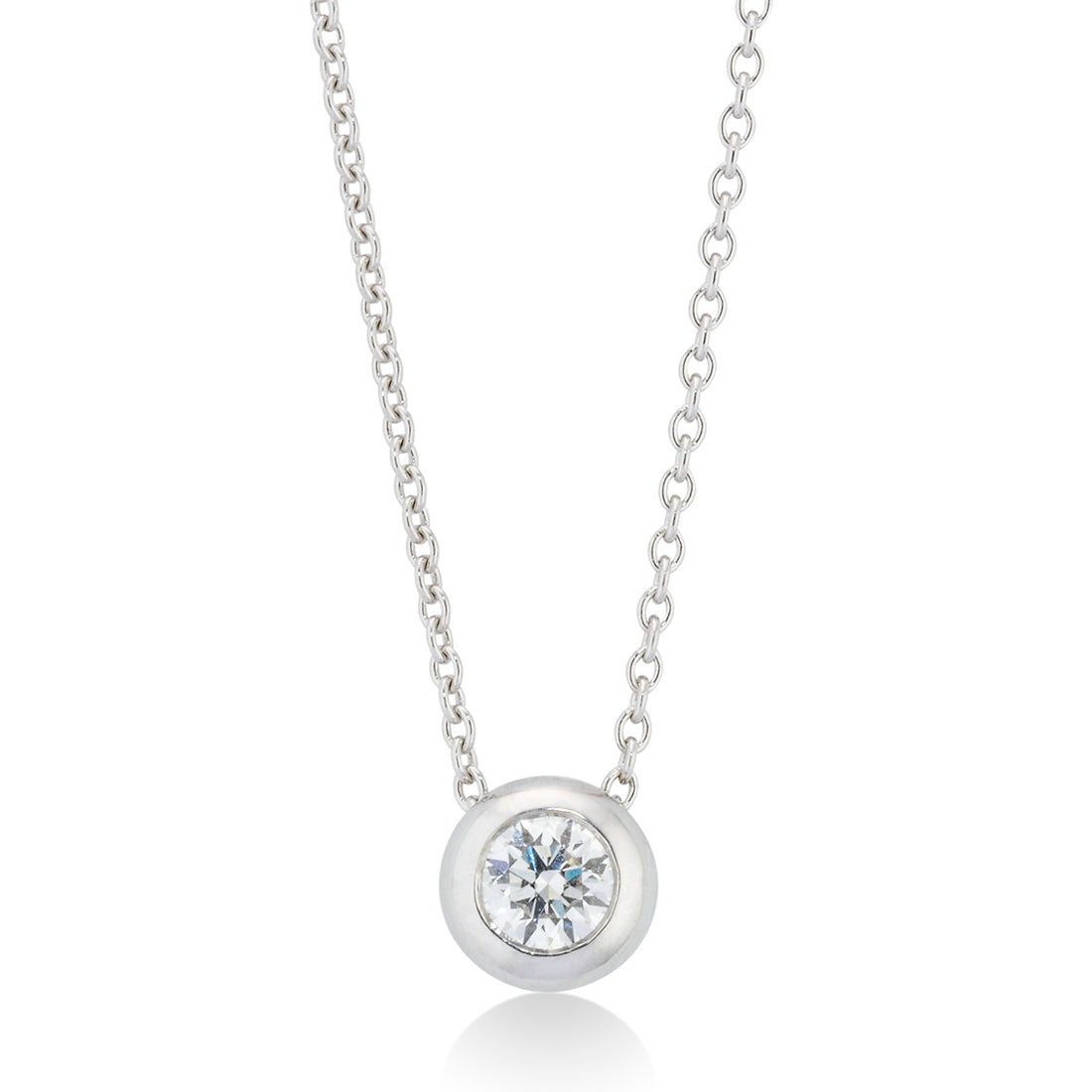 18ct White Gold Rub Set Round Brilliant Cut Diamond Pendant – Mallory