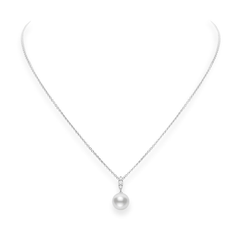 Mikimoto Morning Dew 18ct White Gold South Sea Cultured Pearl and Diamond Pendant and Chain