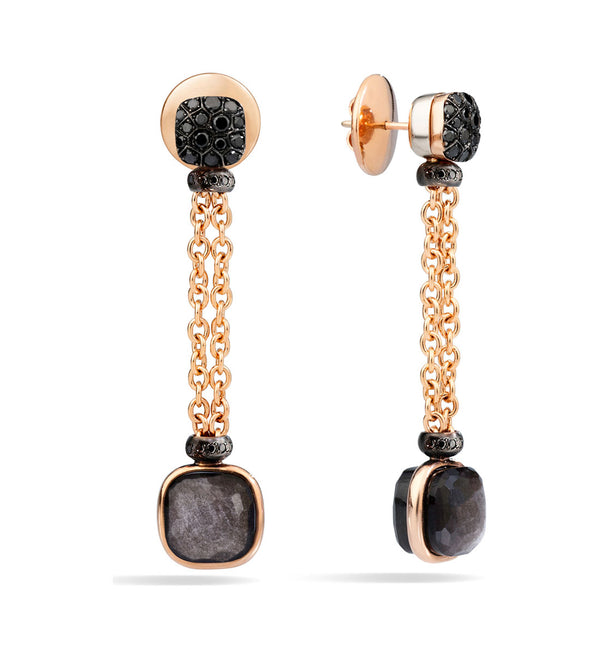 Pomellato Nudo Classic 18ct Rose and White Gold Obsidain and Black Diamond Drop Earrings