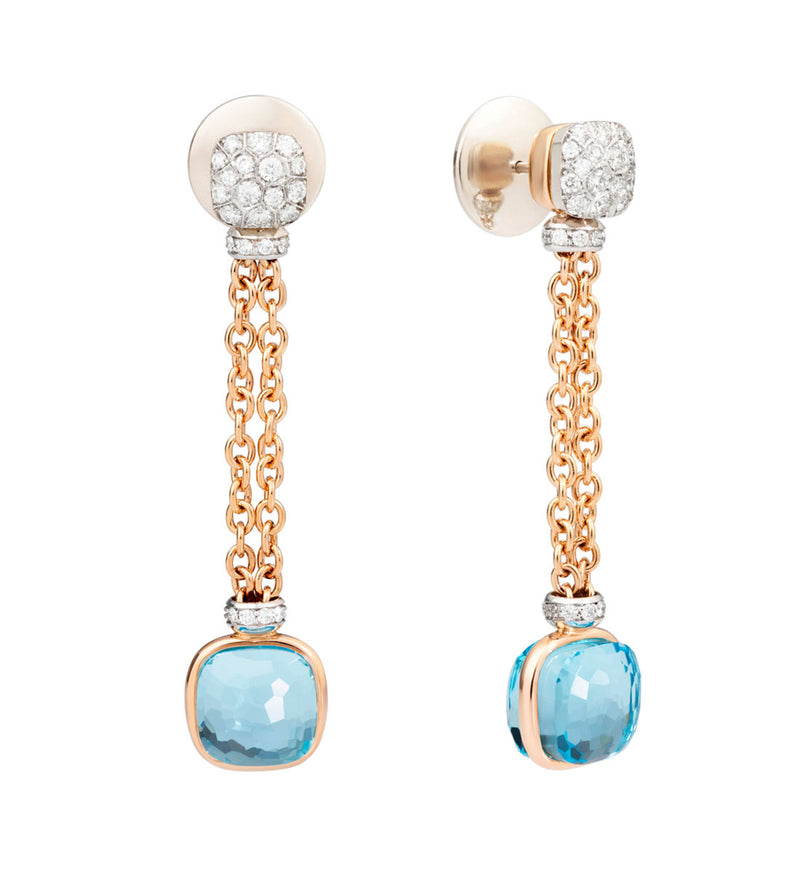 Pomellato Nudo Classic 18ct Rose and White Gold Blue Topaz and Diamond Drop Earrings