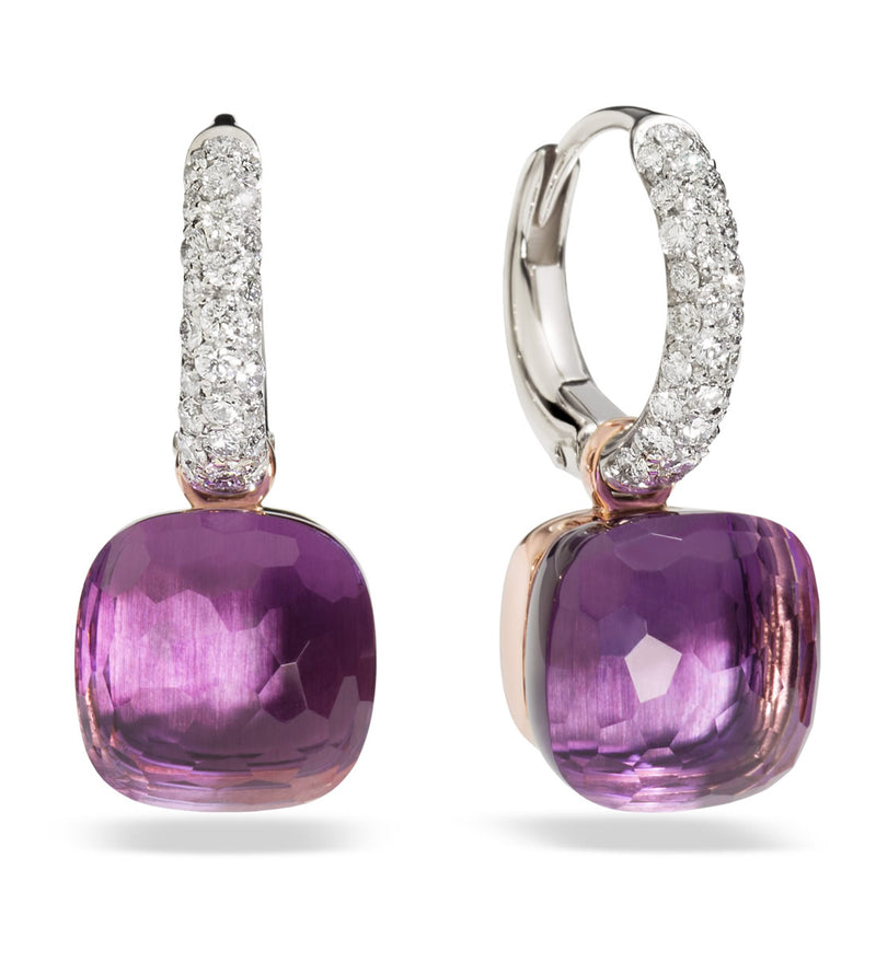 Pomellato Nudo With Diamonds 18ct Rose and White Gold Amethyst and Diamond Drop Earrings