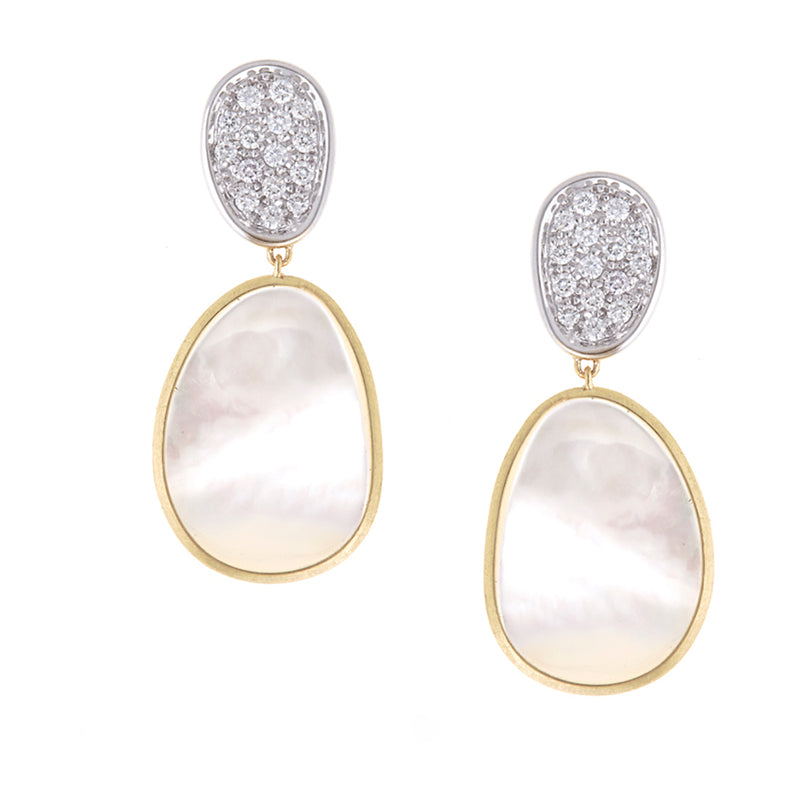 Marco Bicego Lunaria 18ct Yellow and White Gold White Mother of Pearl and Diamond Drop Earrings
