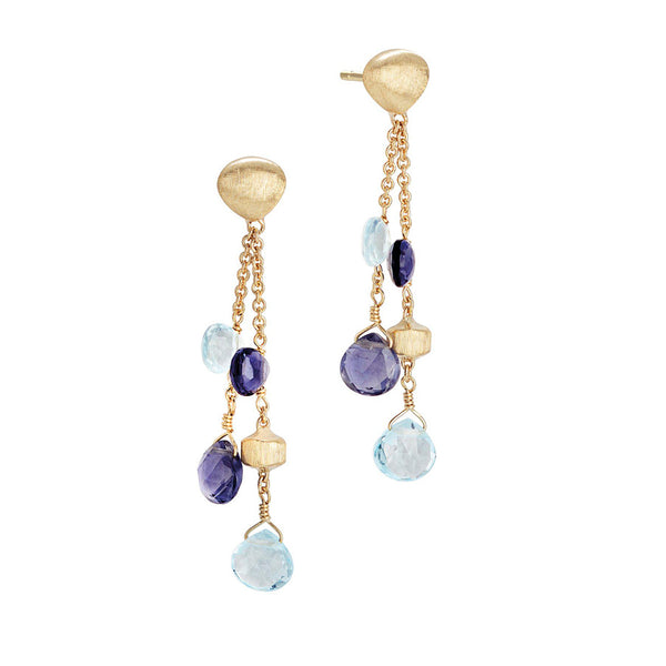 Marco Bicego Paradise 18ct Yellow Gold Iolite and Blue Topaz Drop Earrings