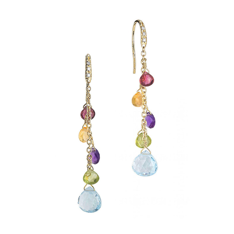 Marco Bicego Paradise 18ct Yellow Gold Multicoloured Gemstone and Diamond Drop Earrings