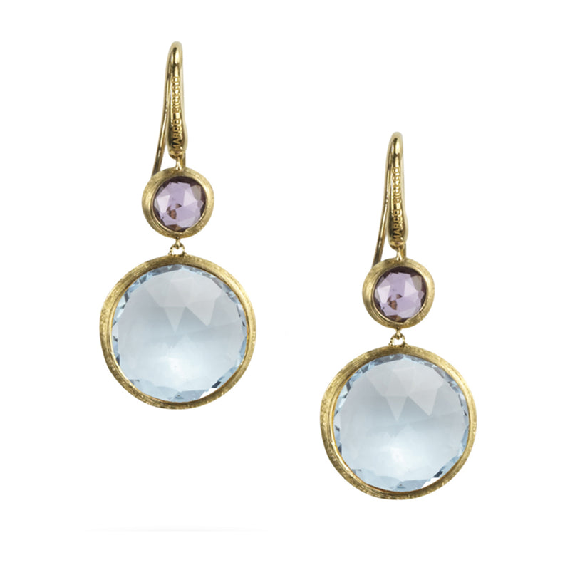 Marco Bicego Jaipur 18ct Yellow Gold Blue Topaz and Amethyst Drop Earrings