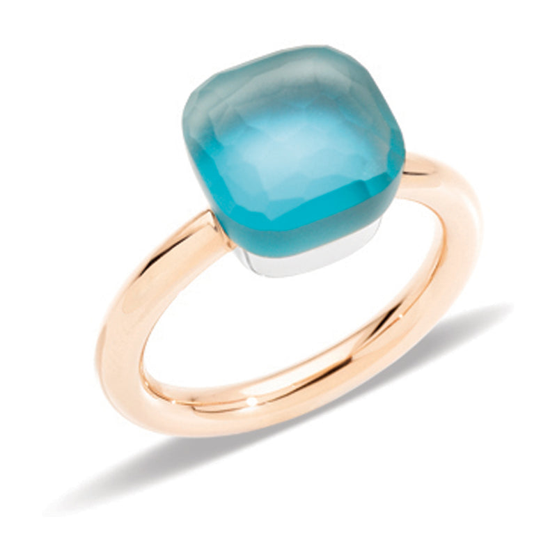 Pomellato Nudo Gelè 18ct Rose and White Gold Sky Blue Topaz and Mother of Pearl Ring