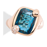 Pomellato Ritratto 18ct Rose Gold London Blue Topaz and Diamond Ring