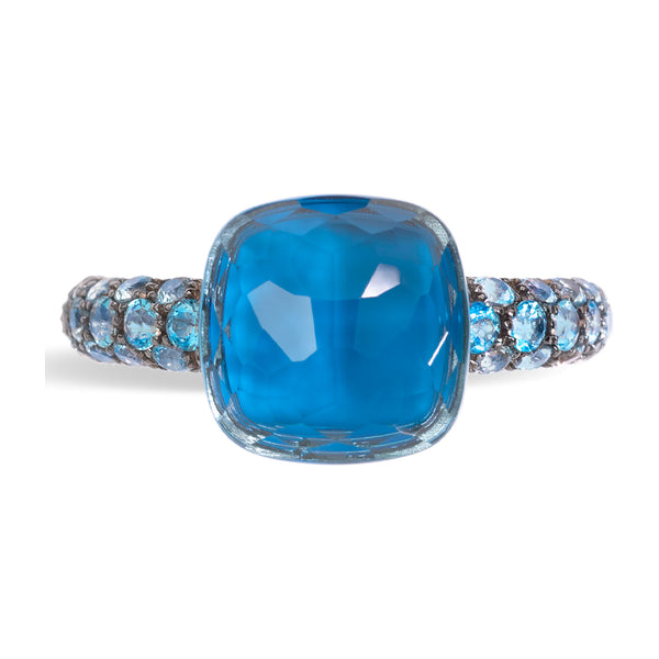 Pomellato Nudo Classic 18ct Rose and White Gold London Blue Topaz and Turquoise Ring
