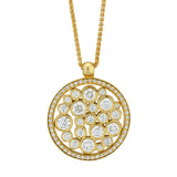 18ct Yellow Gold Rub Set Round Brilliant Cut Diamond Cluster Pendant and Chain