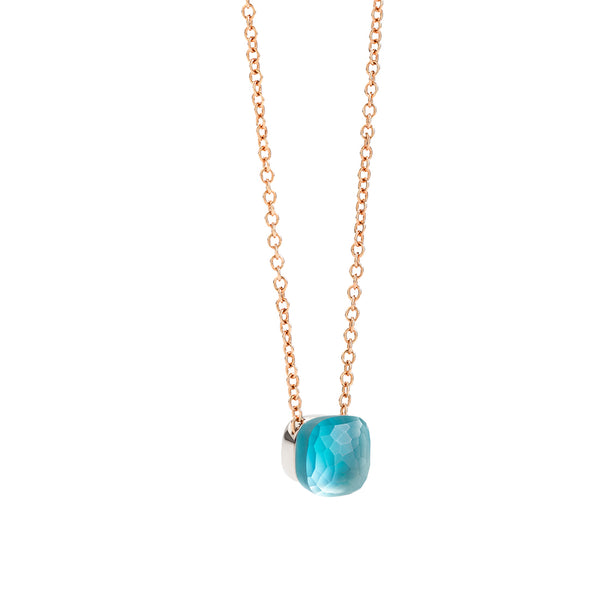 Pomellato Nudo Gelè 18ct Rose and White Gold Sky Blue Topaz and Mother of Pearl Pendant and Chain