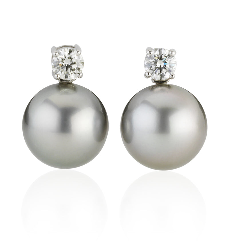18ct White Gold Tahitian Cultured Pearl and Diamond Detachable Drop Earrings
