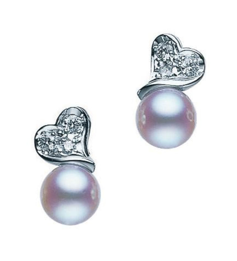 Mikimoto Heart 18ct White Gold Akoya Cultured Pearl and Diamond Stud Earrings