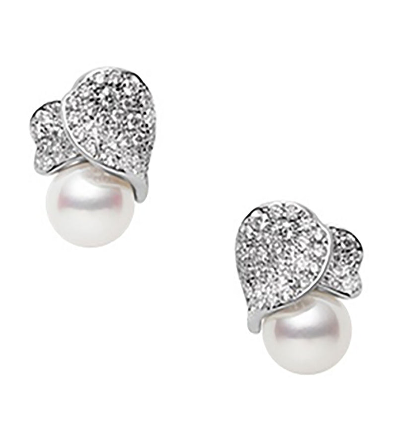 Mikimoto Les Pétales Place Vendôme 18ct White Gold Akoya Cultured Pearl and Diamond Earrings
