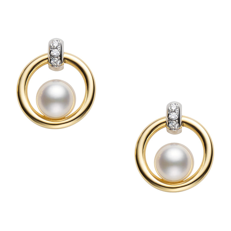 Mikimoto Circles 18ct Yellow and White Gold Akoya Cultured Pearl and Diamond Circular Stud Earrings