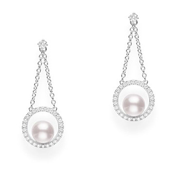Mikimoto Circles 18ct White Gold Akoya Cultured Pearl and Diamond Halo Cluster Drop Earrings