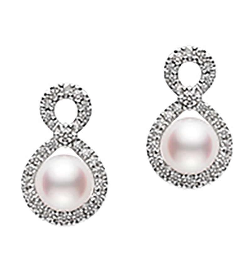 Mikimoto Ruyi 18ct White Gold Akoya Cultured Pearl and Diamond Stud Earrings