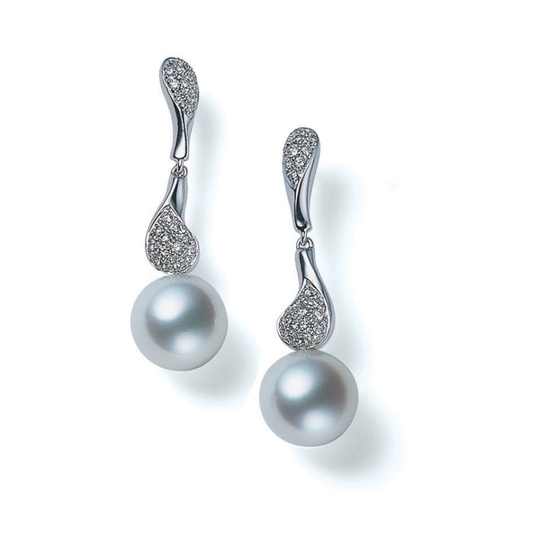 Mikimoto South Sea 18ct White Gold South Sea Cultured Pearl and Diamond Drop Earrings