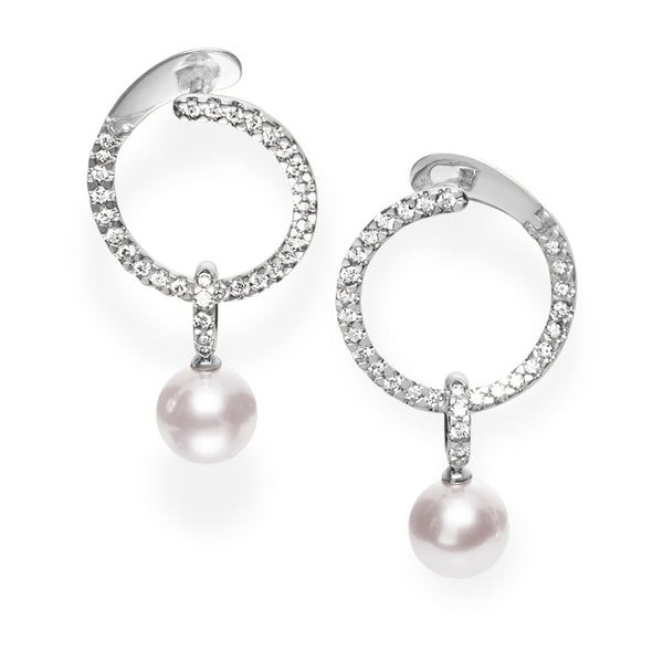 Mikimoto Circles 18ct White Gold Akoya Cultured Pearl and Diamond Drop Earrings