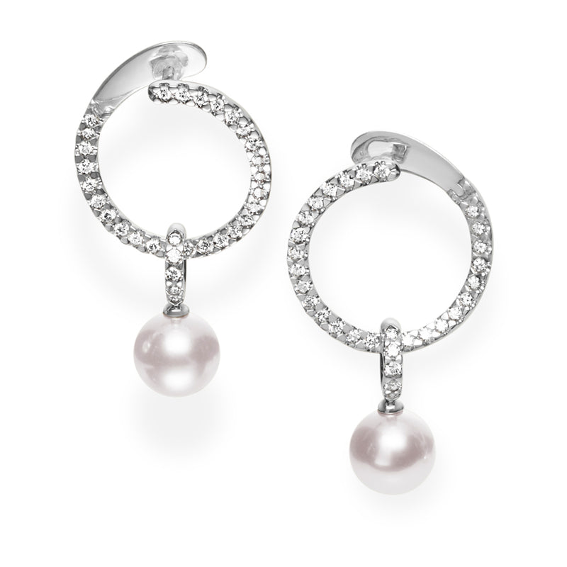 Mikimoto Circles 18ct White Gold Akoya Cultured Pearl and Diamond Drop Earrings
