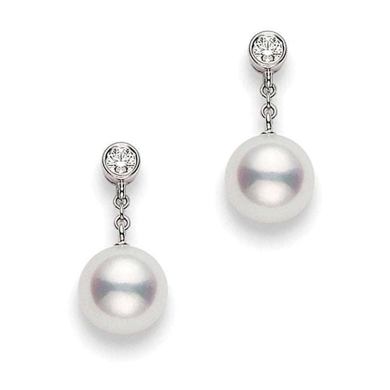 Mikimoto Classic 18ct White Gold Akoya Cultured Pearl and Diamond Drop Earrings